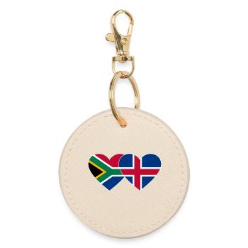 South Africa Iceland Flag Heart - Round Keyring - oyster - Front