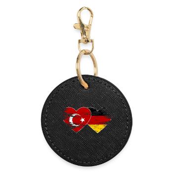 Turkey Germany Flag used heart - Round Keyring - black - Front