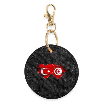 Turkey Tunisia flag heart used - Round Keyring - black - Front