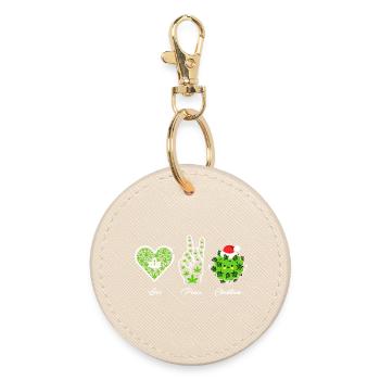 Love, Peace and Happiness / Merry Christmas - Runder Schlüsselanhänger - Auster - Vorne
