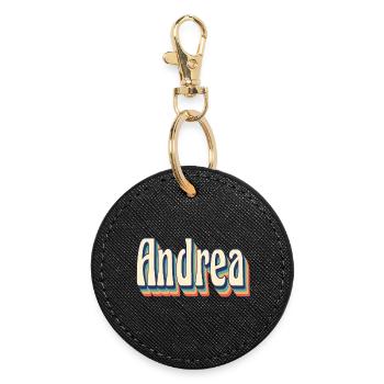 Andrea Retro Vintage T-Shirt T-Shirt Geschenkidee - Runder Schlüsselanhänger - Schwarz - Vorne