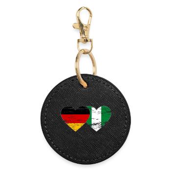 Germany Nigeria flag heart used - Round Keyring - black - Front