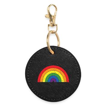 Regenbogenfarben Pride Month LGBTQ+ Grunge Textur - Runder Schlüsselanhänger - Schwarz - Vorne