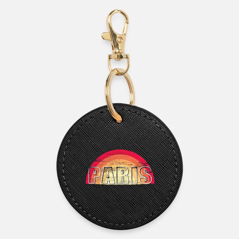 Vintage Sunset PARIS - Round Keyring - black