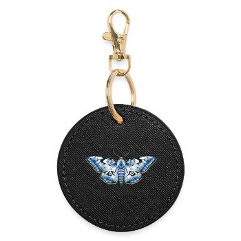 Mystic Midnight – Blue Flower Moth Art - Round Keyring - black - Front