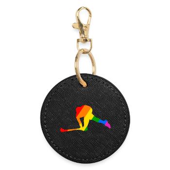 Rainbow Field Hockey Player - Round Keyring - black - Front