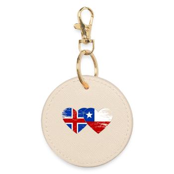 Iceland Chile flag heart used - Round Keyring - oyster - Front