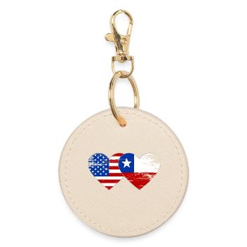 USA Chile Flagge Herz - Runder Schlüsselanhänger - Auster - Vorne