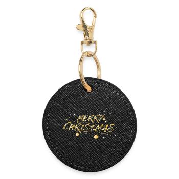 Goldene Merry Christmas Schrift - Runder Schlüsselanhänger - Schwarz - Vorne