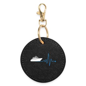 Yacht et battement de cœur - Porte-clés rond - noir - Devant