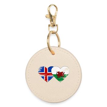 Island Wales Flagge Herz used - Runder Schlüsselanhänger - Auster - Vorne