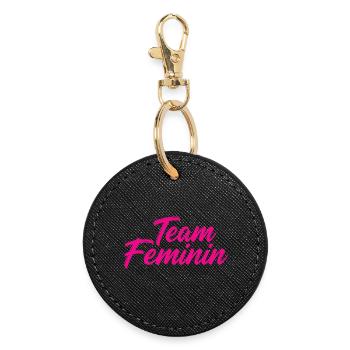 Team Feminin – Pink Girl Power Statement Design - Round Keyring - black - Front