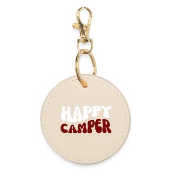 Happy Camper – Camping-Motiv - Runder Schlüsselanhänger - Auster - Vorne