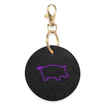 Neon-Pig Kontur Illustration - Runder Schlüsselanhänger - Schwarz - Vorne