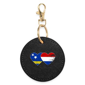 Curacao Holland flag heart used - Round Keyring - black - Front