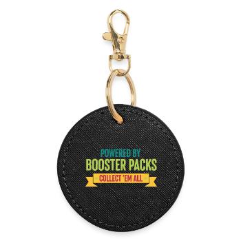 Powered By Booster Packs Collect Em All Card - Round Keyring - black - Front
