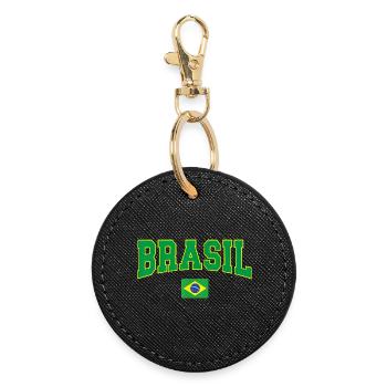 Brasil Block Letters with Flag - Round Keyring - black - Front