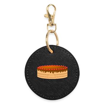 Chocolate cake with red sugar pearls - Round Keyring - black - Front