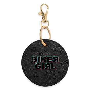 Biker girl glitch - Round Keyring - black - Front