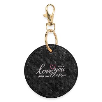 Love Yourself Heart Motif - Round Keyring - black - Front