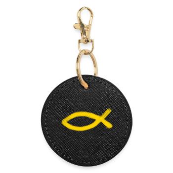 yellow Jesus fish fish Ichthys fish - Round Keyring - black - Front