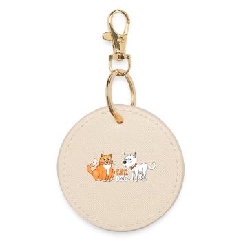 Cheerful Illustration of a cat and dog. - Round Keyring - oyster - Front