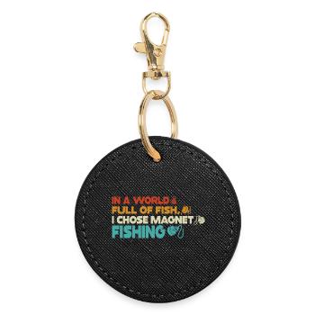 Aimant de pêche en néodyme pour pêcheur magnétique - Porte-clés rond - noir - Devant