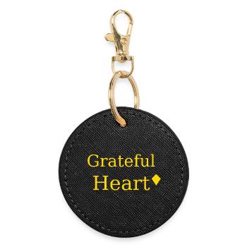 Grateful Heart Motif Yellow - Round Keyring - black - Front