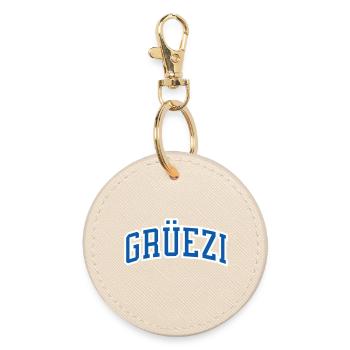 Grüezi in blau mit weissem Rand, Schweiz hallo - Runder Schlüsselanhänger - Auster - Vorne