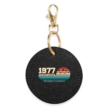 48. Geburtstag 1977 Vintage 1977 Retro Sunset - Runder Schlüsselanhänger - Schwarz - Vorne