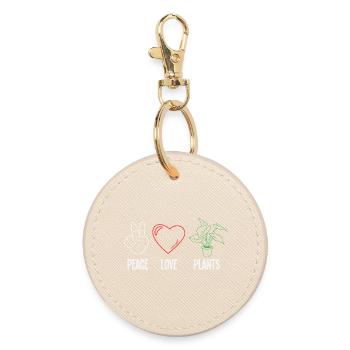 Plant Lover Peace Love Plants Succulent Flower - Round Keyring - oyster - Front