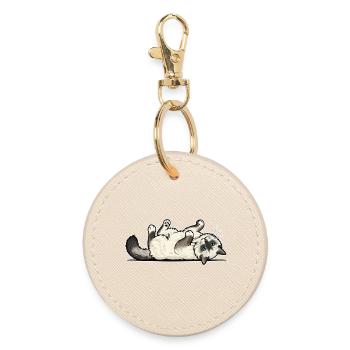 Grey Tabby Cat Marauding Hunter Portrait - Round Keyring - oyster - Front