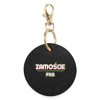 Zamość Piła. Retro District Name - Round Keyring - black - Front