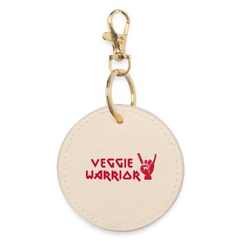 Veggie Warrior vegan metal rock hand cool saying - Round Keyring - oyster - Front