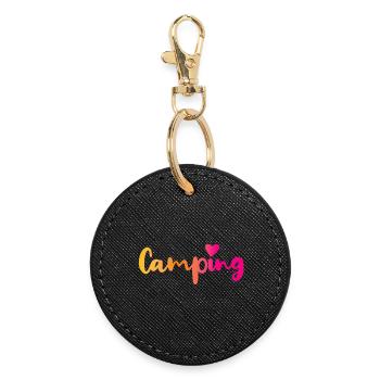 Camping Verlauf Herz pink Quote Fan Camper Outdoor - Runder Schlüsselanhänger - Schwarz - Vorne