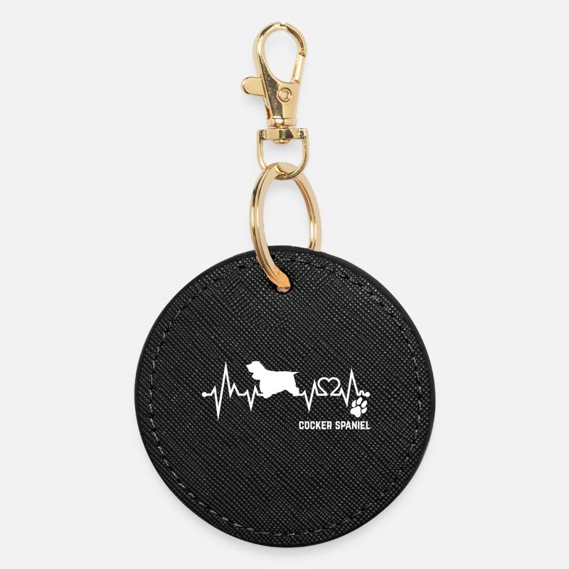 Cocker Spaniel Herzschlag Puls EKG Hund Geschenk - Runder Schlüsselanhänger - Schwarz