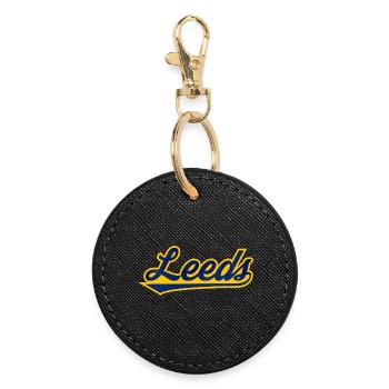 Leeds Script Logo Blau Gelb - Runder Schlüsselanhänger - Schwarz - Vorne