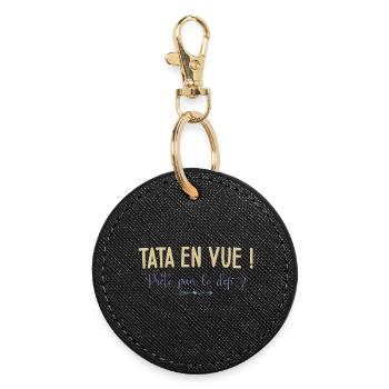 Tata en vue ! Prête pour le défi ? Cadeau Annonce - Porte-clés rond - noir - Devant
