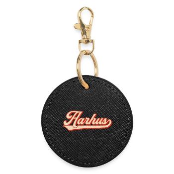 Aarhus Retro Look – Denmark Lettering - Round Keyring - black - Front