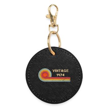 Design rétro vintage pour anniversaire 1974 - Porte-clés rond - noir - Devant