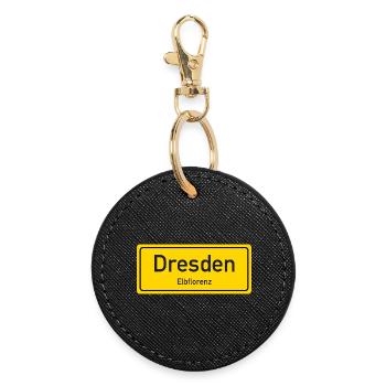 Dresden Ortsname Deutschland - Runder Schlüsselanhänger - Schwarz - Vorne