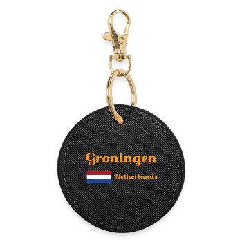Groningen Niederlande - Stilvolle Drucke - Runder Schlüsselanhänger - Schwarz - Vorne