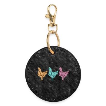Pastel Chickens Silhouettes Pattern - Round Keyring - black - Front