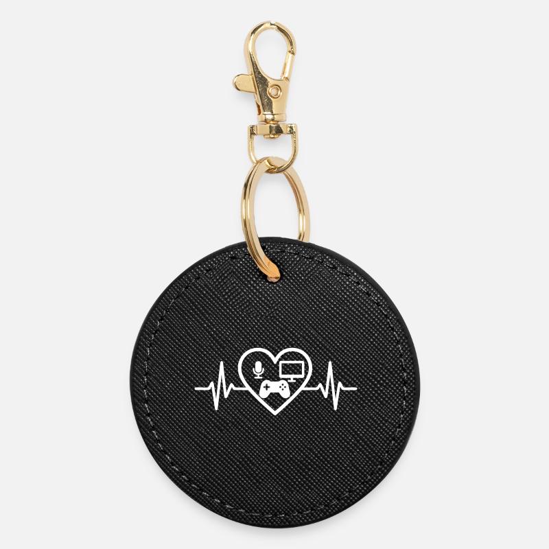 Streaming Gamer Cœur Micro Écran Manette - Porte-clés rond - noir