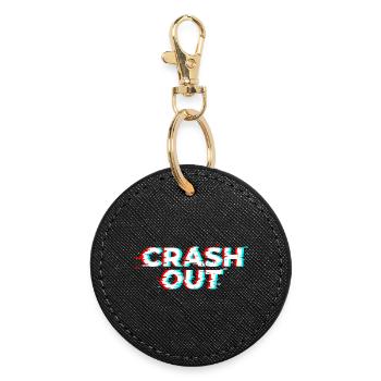 Crash Out – Glitch-Stil weiß-rot-cyan - Runder Schlüsselanhänger - Schwarz - Vorne