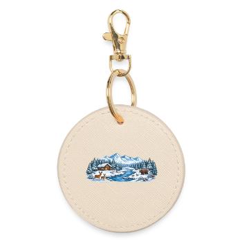 Winter Forest Cabin by the River - Round Keyring - oyster - Front