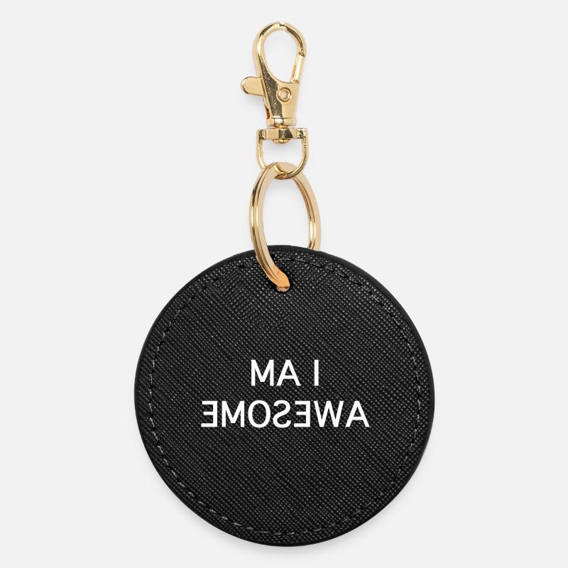 I Am Awesome - Fun Mirror White Text - Round Keyring - black