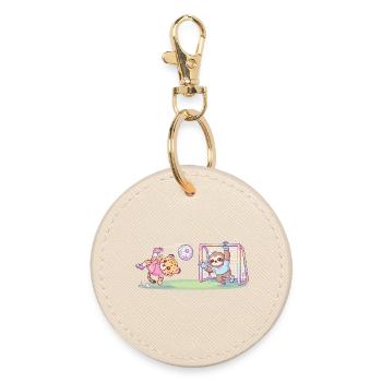 Funny Cheetah and Sloth Playing Football Kids - Round Keyring - oyster - Front