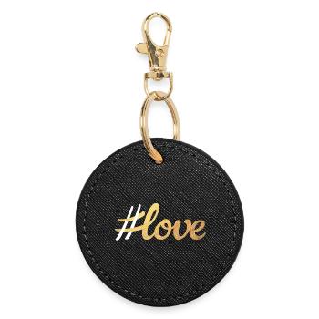 Hashtag Love Liebe Gold Handschrift Hochzeit Paare - Runder Schlüsselanhänger - Schwarz - Vorne
