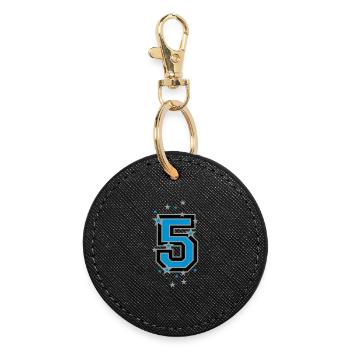 Number five decorated with stars - Round Keyring - black - Front